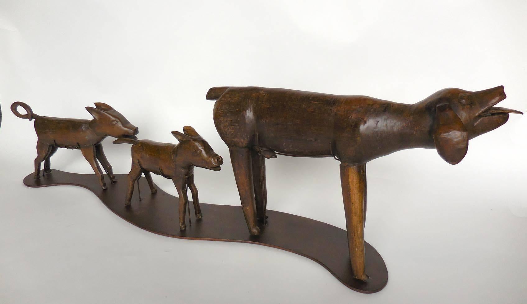 19th Century Carved Wood Dog Family, Folk Art For Sale 1
