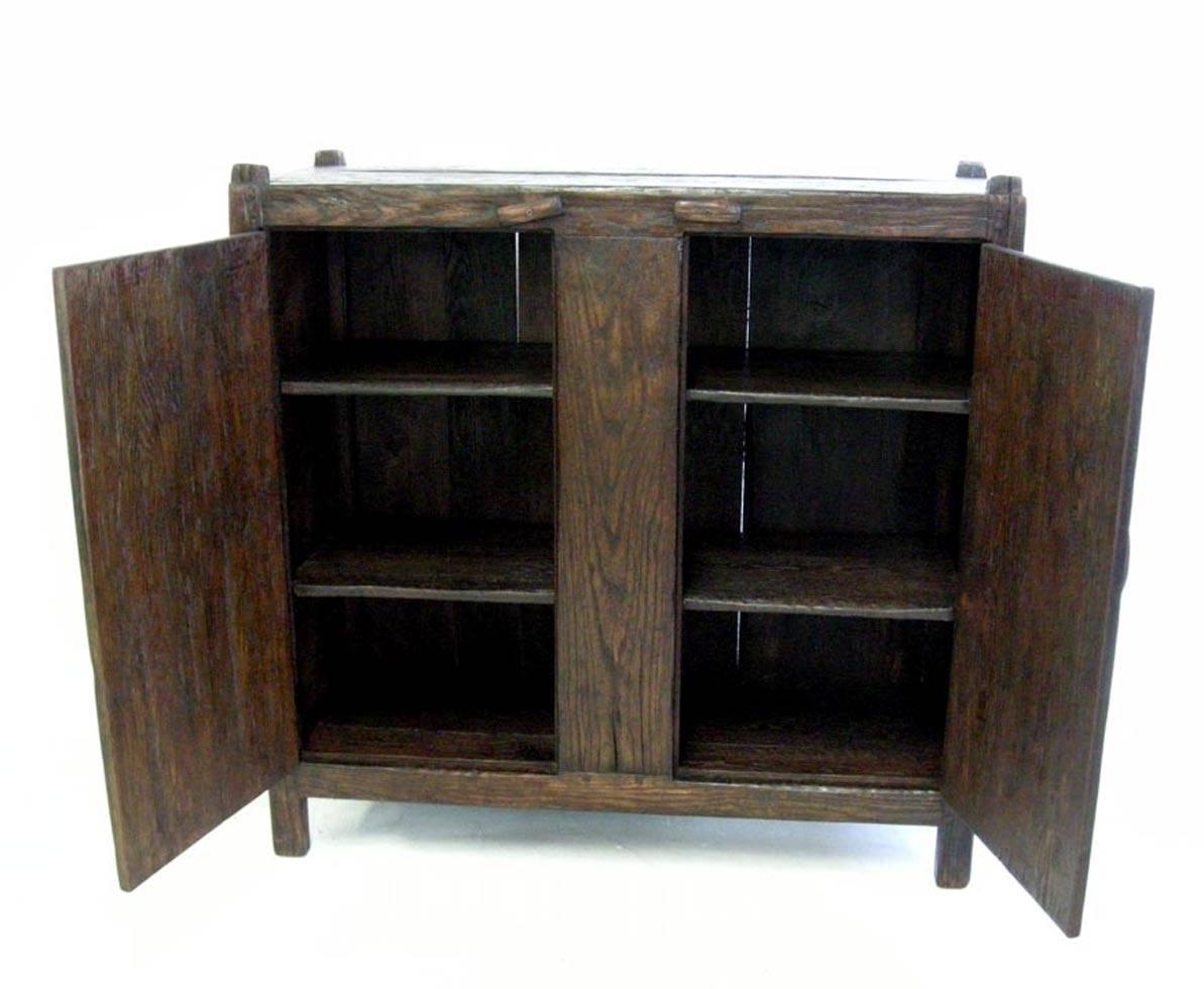 American Dos Gallos Custom Rustic Spanish Style Oak Cabinet For Sale