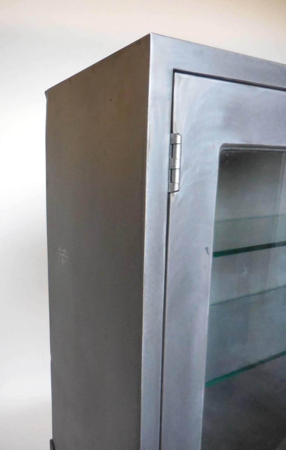 Vintage Metal Dentist With Glass Doors and Custom Iron Base at