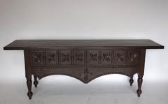 Dos Gallos Custom Carved Walnut Console with Drawers