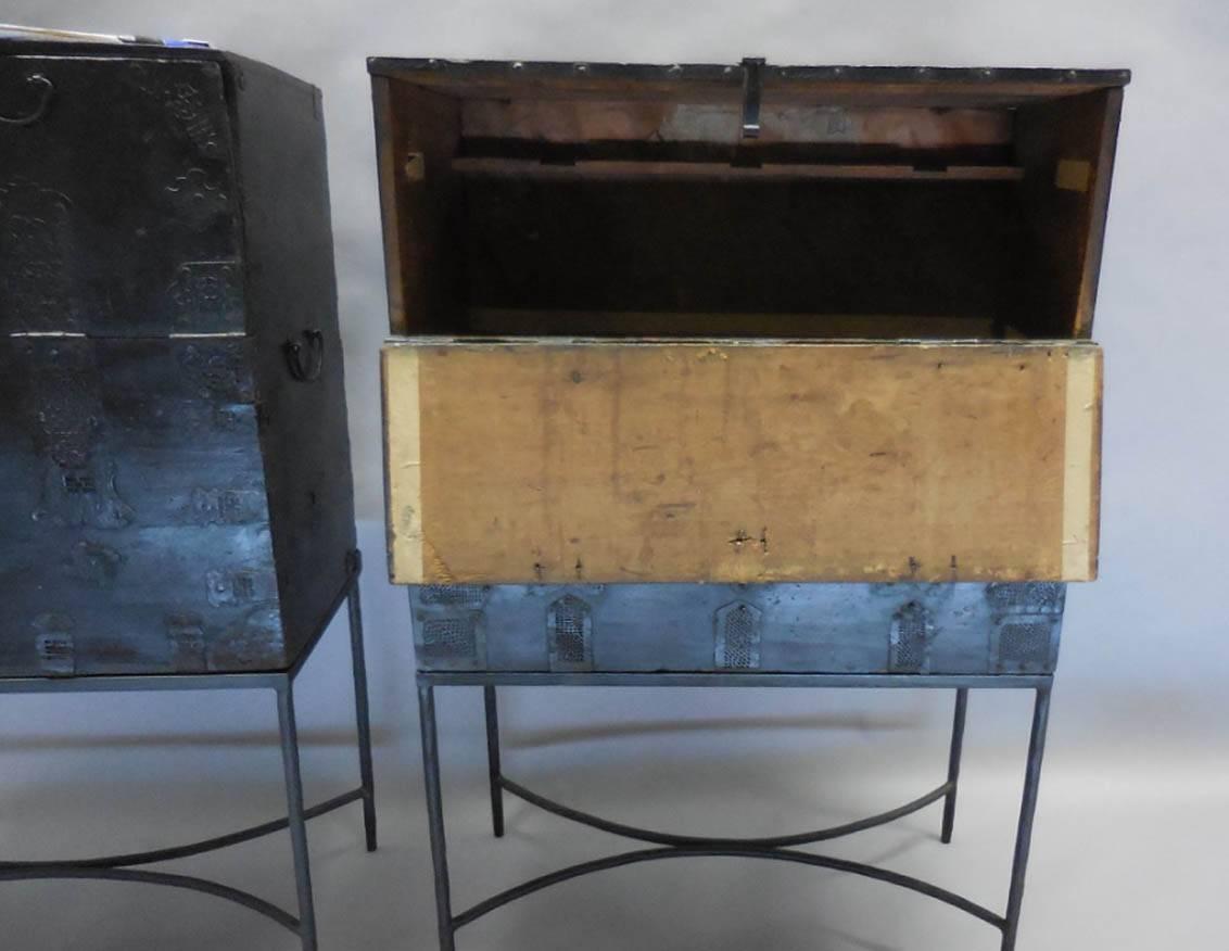 Pair 18th Century Tall Korean Chests on Iron Bases 1