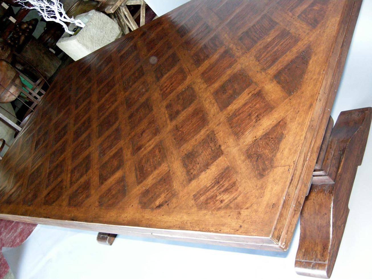 Custom Parquet Table with Extensions In Excellent Condition In Los Angeles, CA