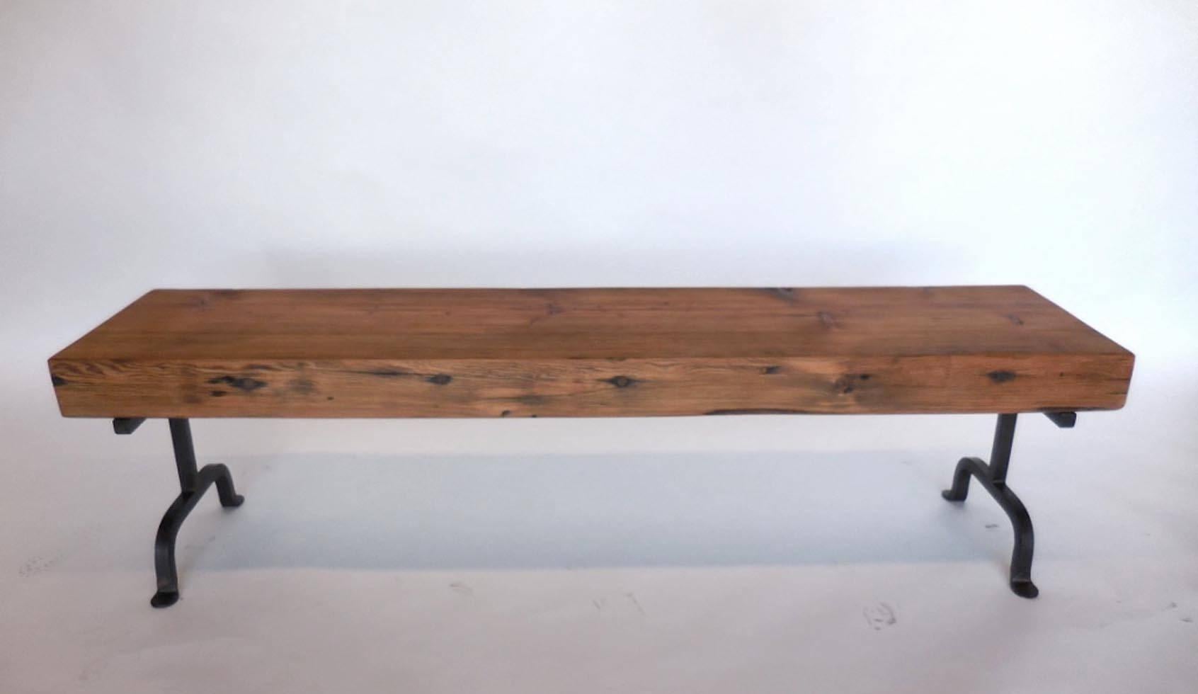 American Dos Gallos Custom Rustic Wood and Iron Bench