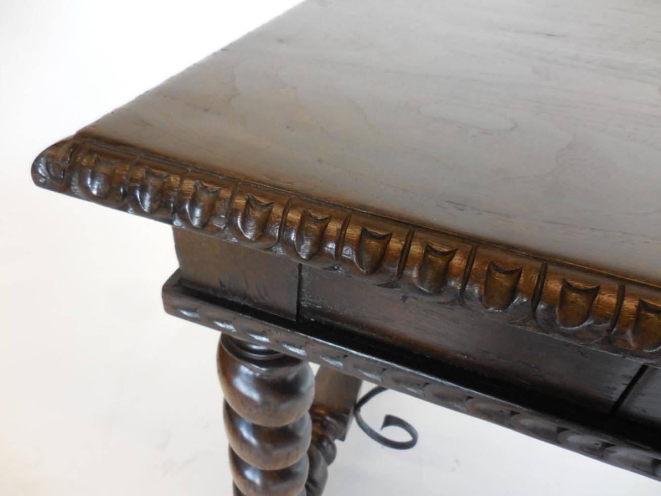 Dos Gallos Custom Barley Twist Writing Desk With Carved Detail and Iron Support In Excellent Condition In Los Angeles, CA