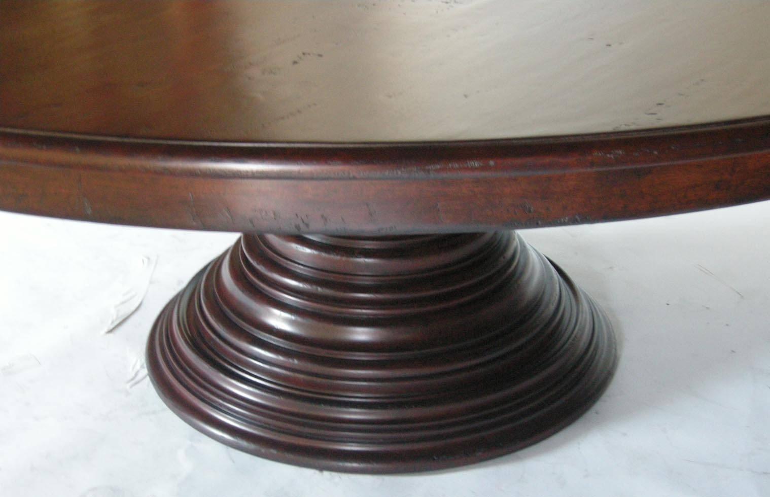 American Classical Dos Gallos Custom Walnut Wood Round Pedestal Dining or Center Table For Sale