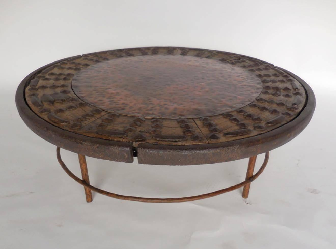 Japanese Rustic Round Copper Cocktail Table