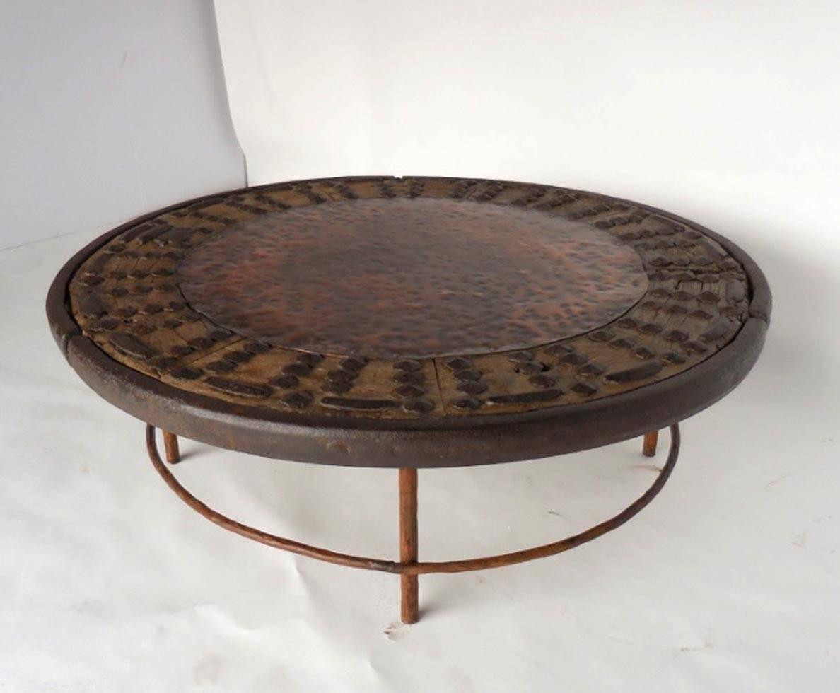 Rustic Round Copper Cocktail Table In Good Condition In Los Angeles, CA