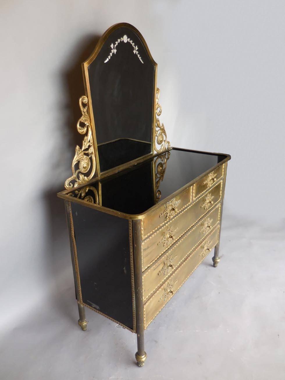 Art Deco Black Glass and Gold Spanish Chest