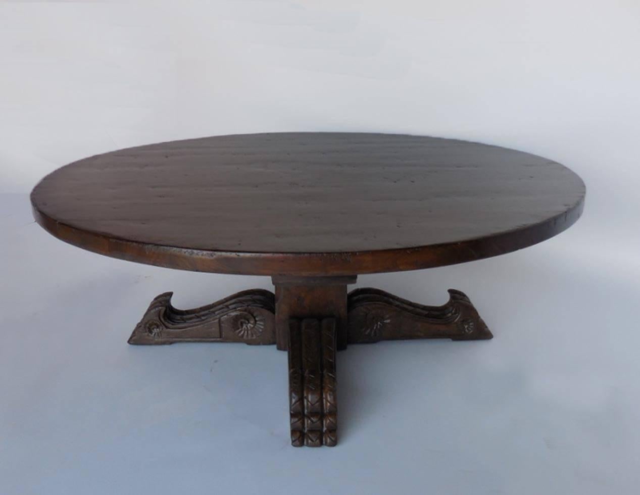 Baroque Dos Gallos Custom Carved Round Pedestal Winery Coffee Table