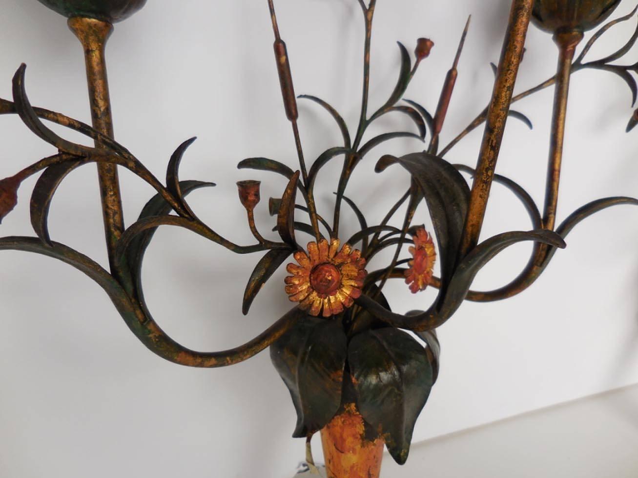 Daintly, Floral Painted Mid-20th Century Sconces 1