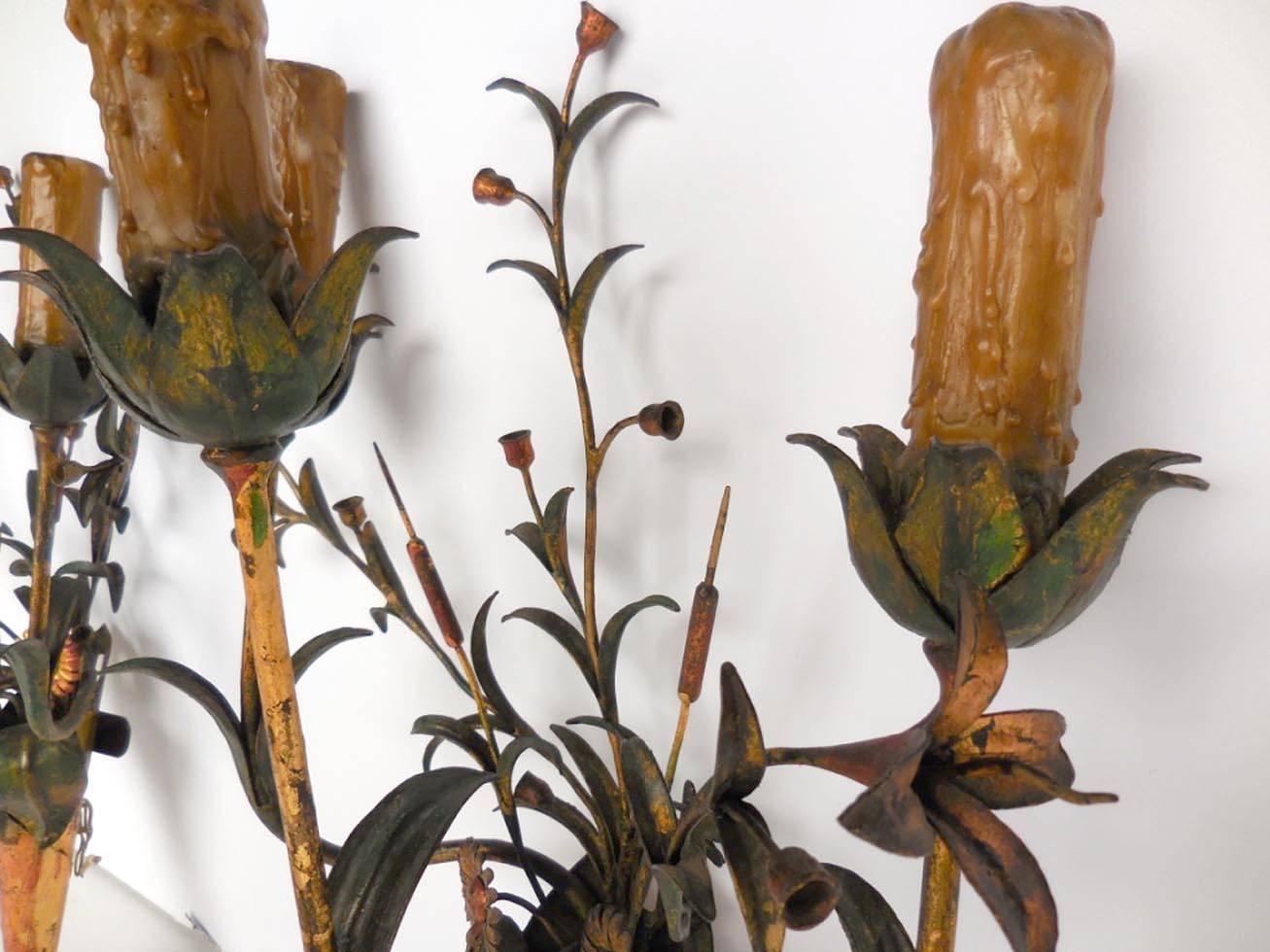 Daintly, Floral Painted Mid-20th Century Sconces 3