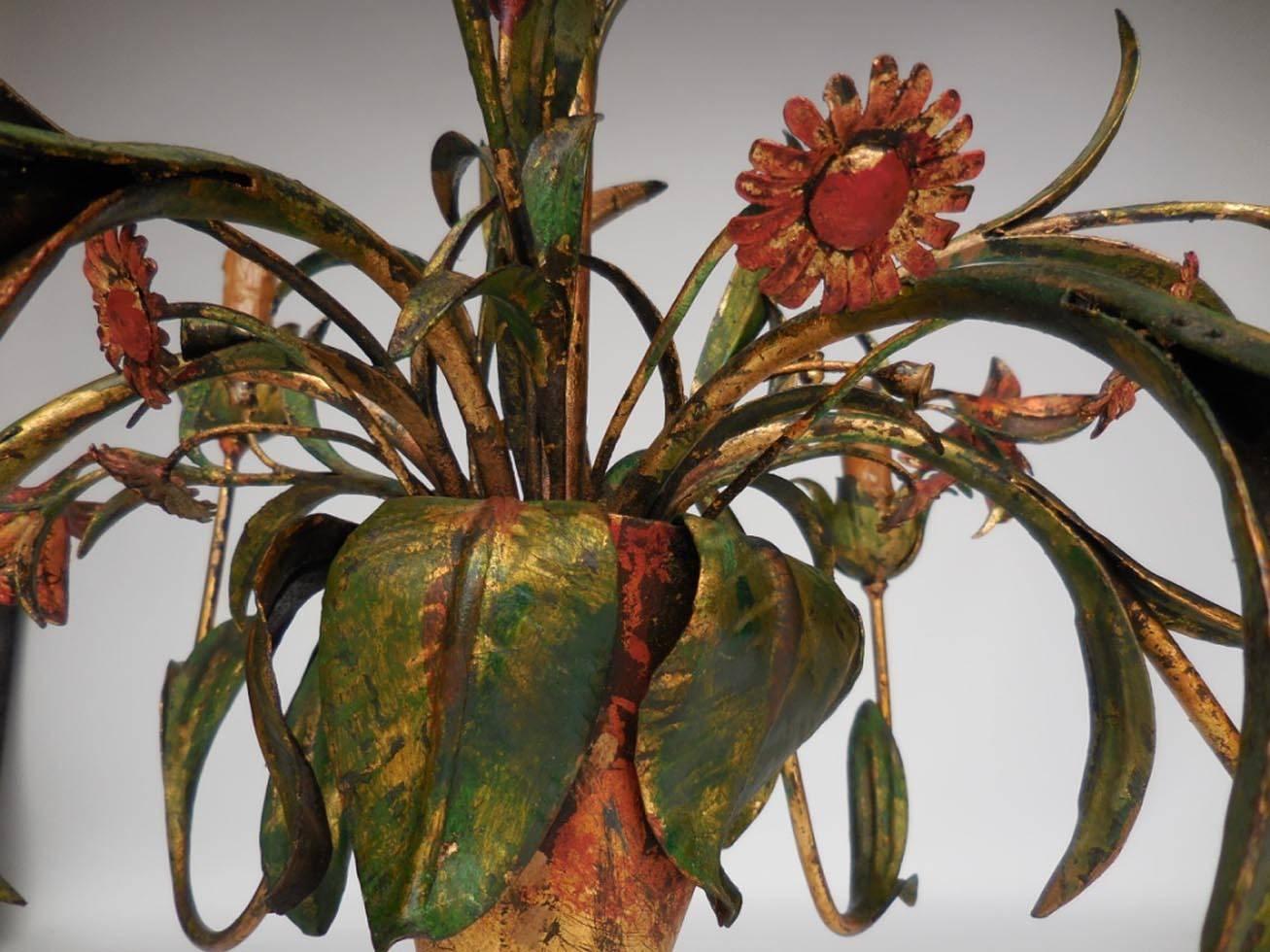 20th Century Daintly Floral Painted Iron Chandelier