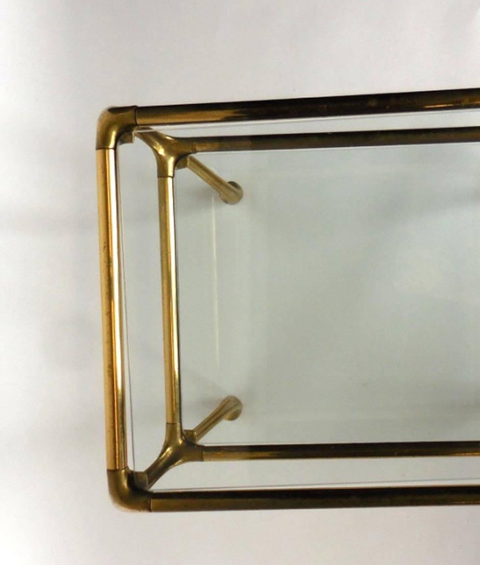 Pair of Argentinian Side Tables in Brass with Glass Top and Shelf In Good Condition In Los Angeles, CA