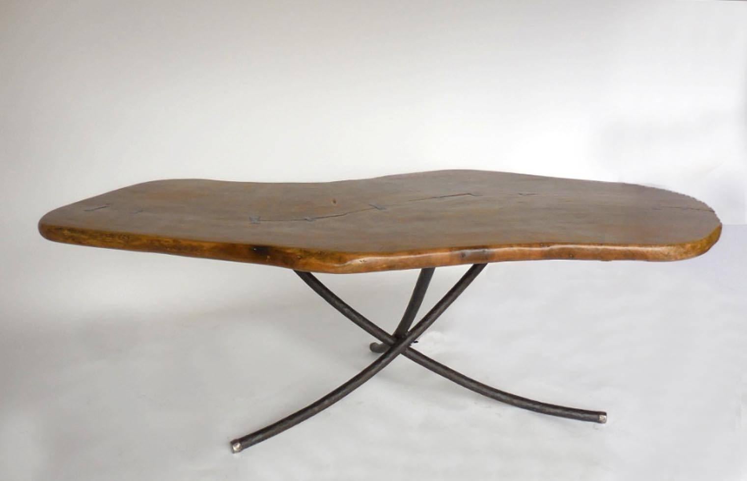 Organic Modern Primitive Modern Freeform Table  with Iron and Pewter Hand Forged Base Base