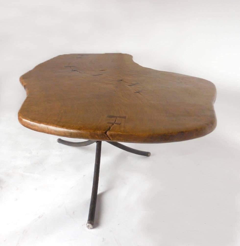 Balinese Primitive Modern Freeform Table  with Iron and Pewter Hand Forged Base Base