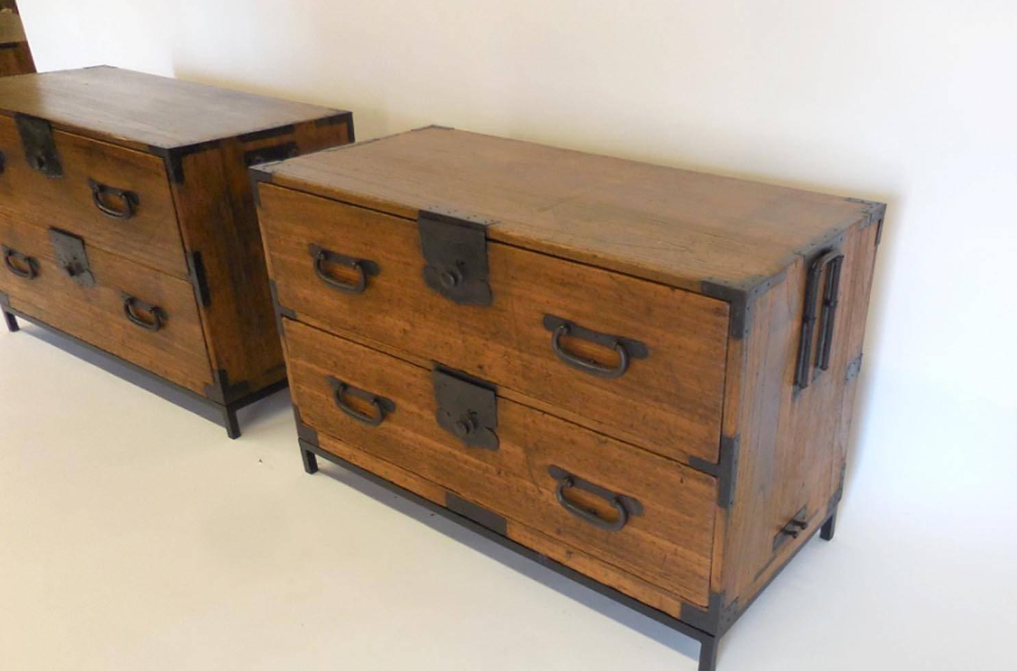 19th Century Pair of Tansu Low Chests