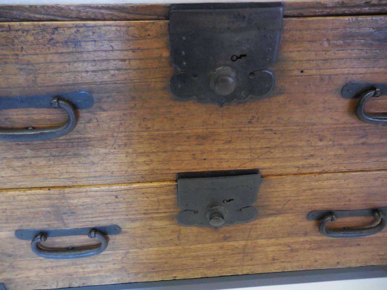 Iron Pair of Tansu Low Chests