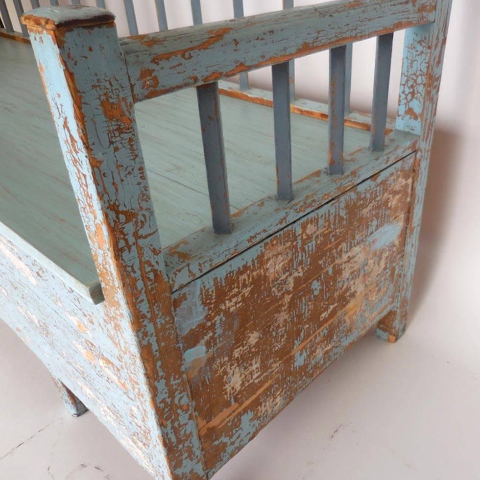 19th Century Antique Swedish Painted Wood Lift Top Bench 1