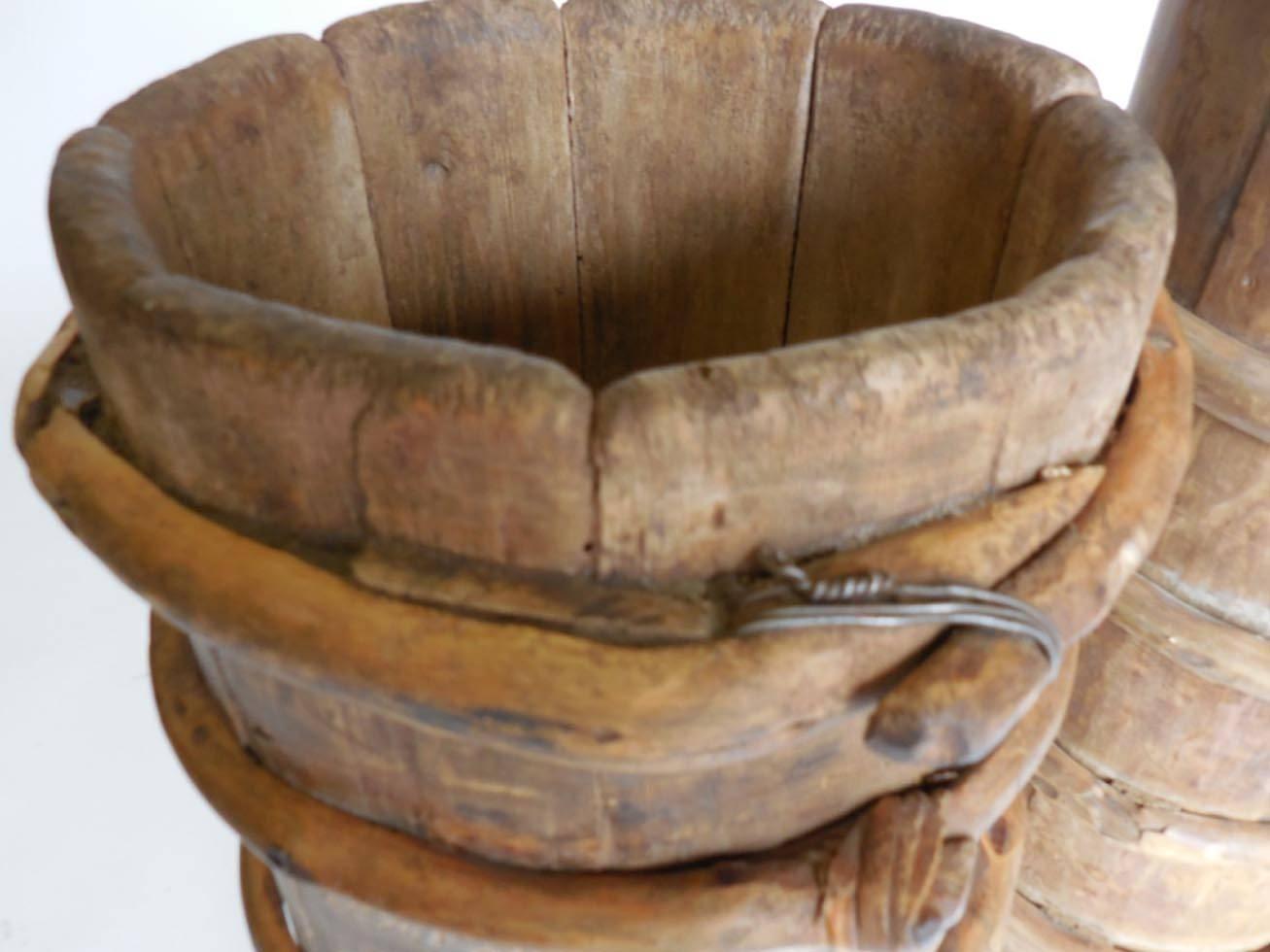 Tall bamboo and wood bucket from Japan. Bent bamboo rings. ONLY THE TALLER, TO THE RIGHT AVAILABLE
 9.5 D x 35.5 H.
