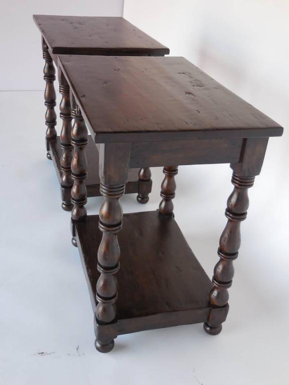 Pair of Custom Walnut Side Tables/Nightstands with Turned Legs, Drawer