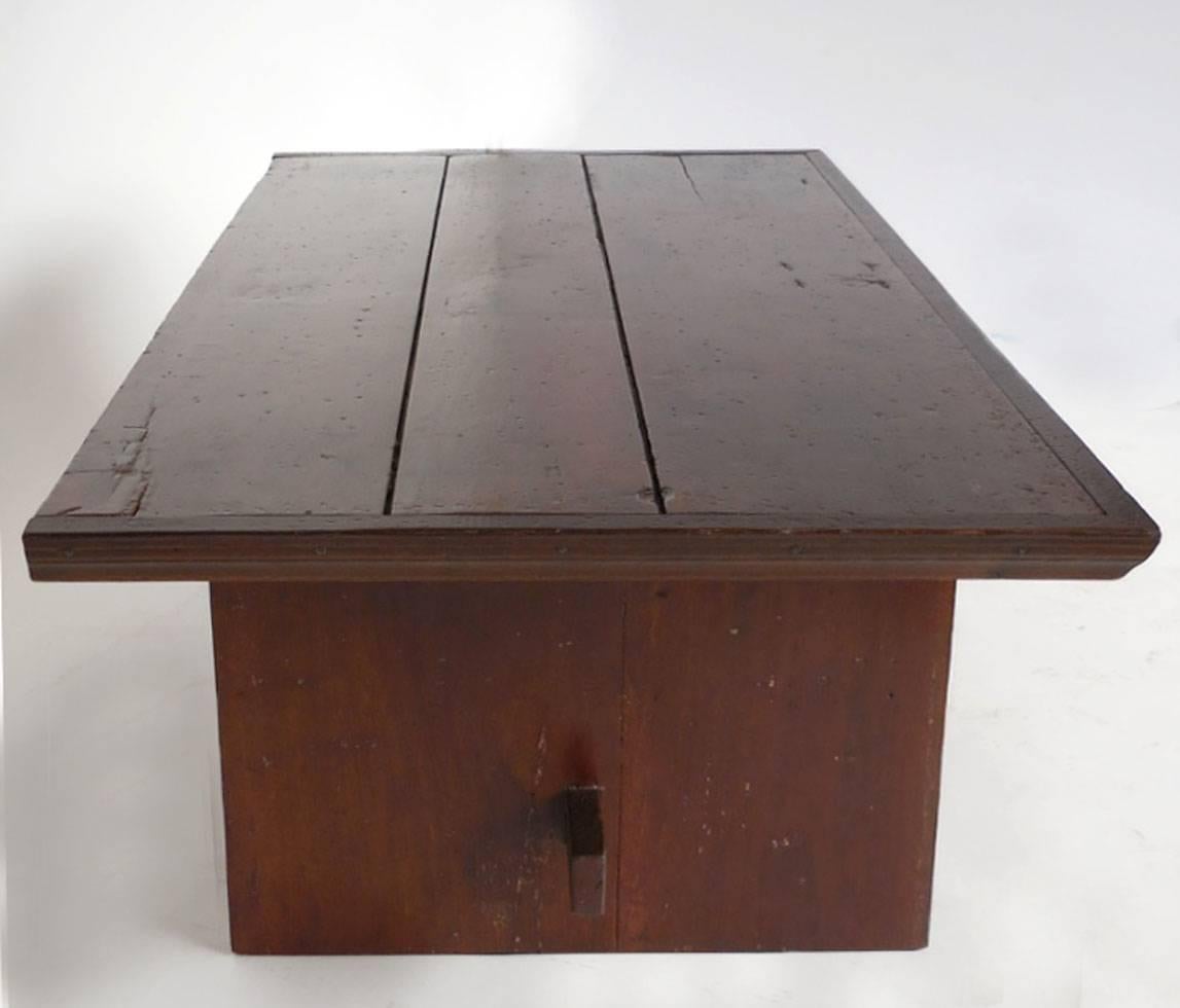 20th Century Rustic Coffee Table with Leather Bottom Drawer