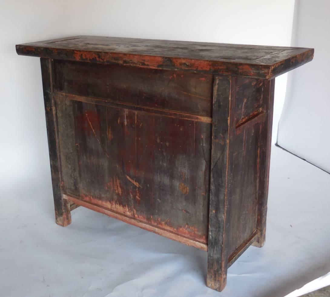 Elm 18th Century Antique Chinese Red and Black Painted Cabinet