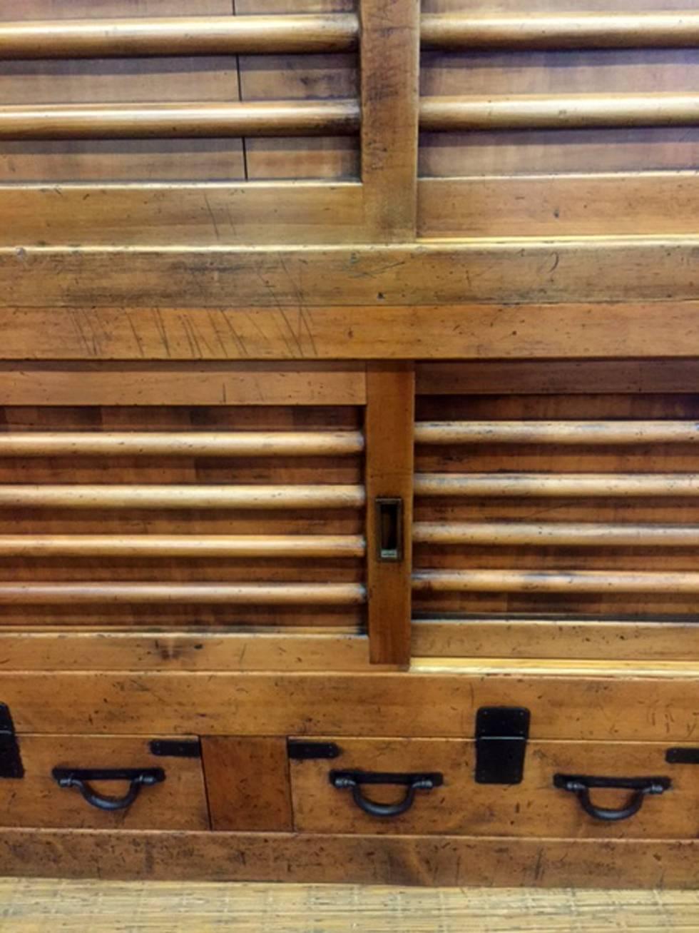 19th Century Antique Japanese Low Tansu with Sliding Doors 3