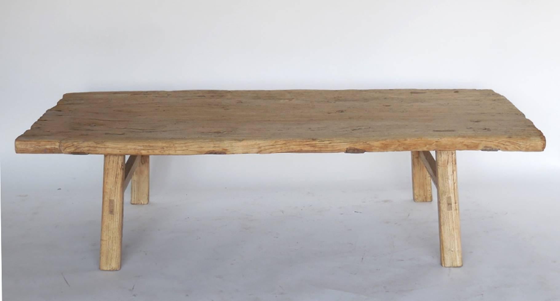 Primitive Japanese Elm Wood Coffee Table with Natural Driftwood Patina