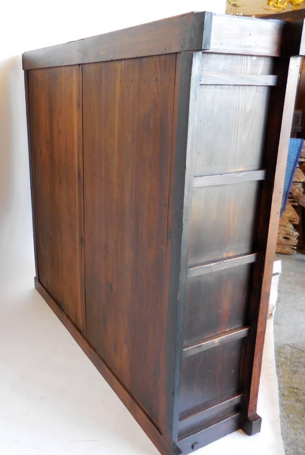 Large 19th Century Japanese Tansu Storage Chest with Sliding Doors In Good Condition In Los Angeles, CA