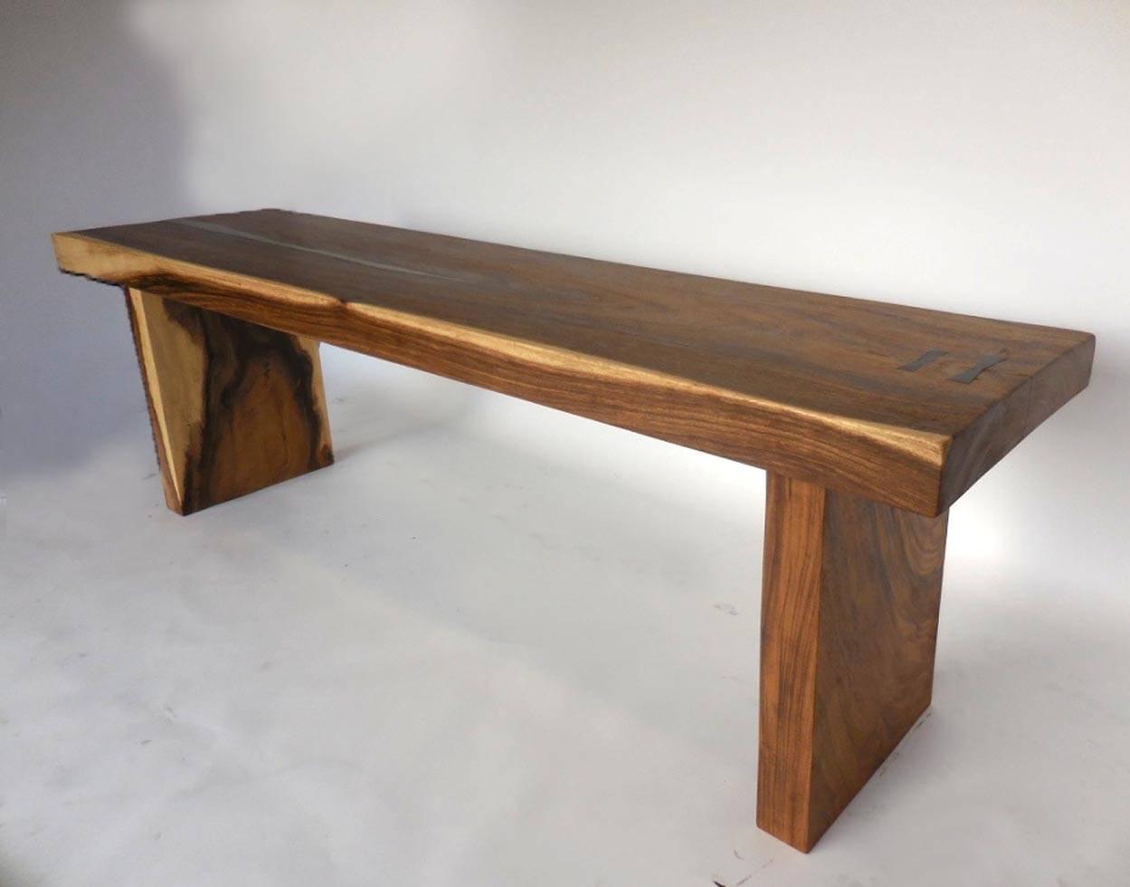 Organic Modern Wood Slab Console Table with Pewter Inlay For Sale at