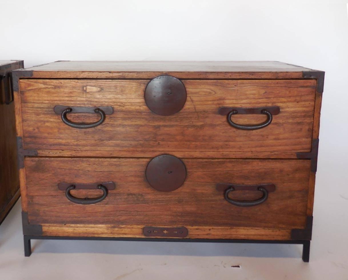 Pair of Japanese 19th Century Tansus/Nightstands on Iron Bases In Good Condition In Los Angeles, CA