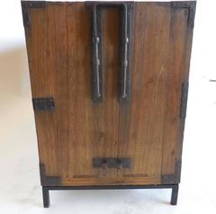 Pair of Japanese Tansu Nightstands and Side Tables on Hand Forged Iron Stands