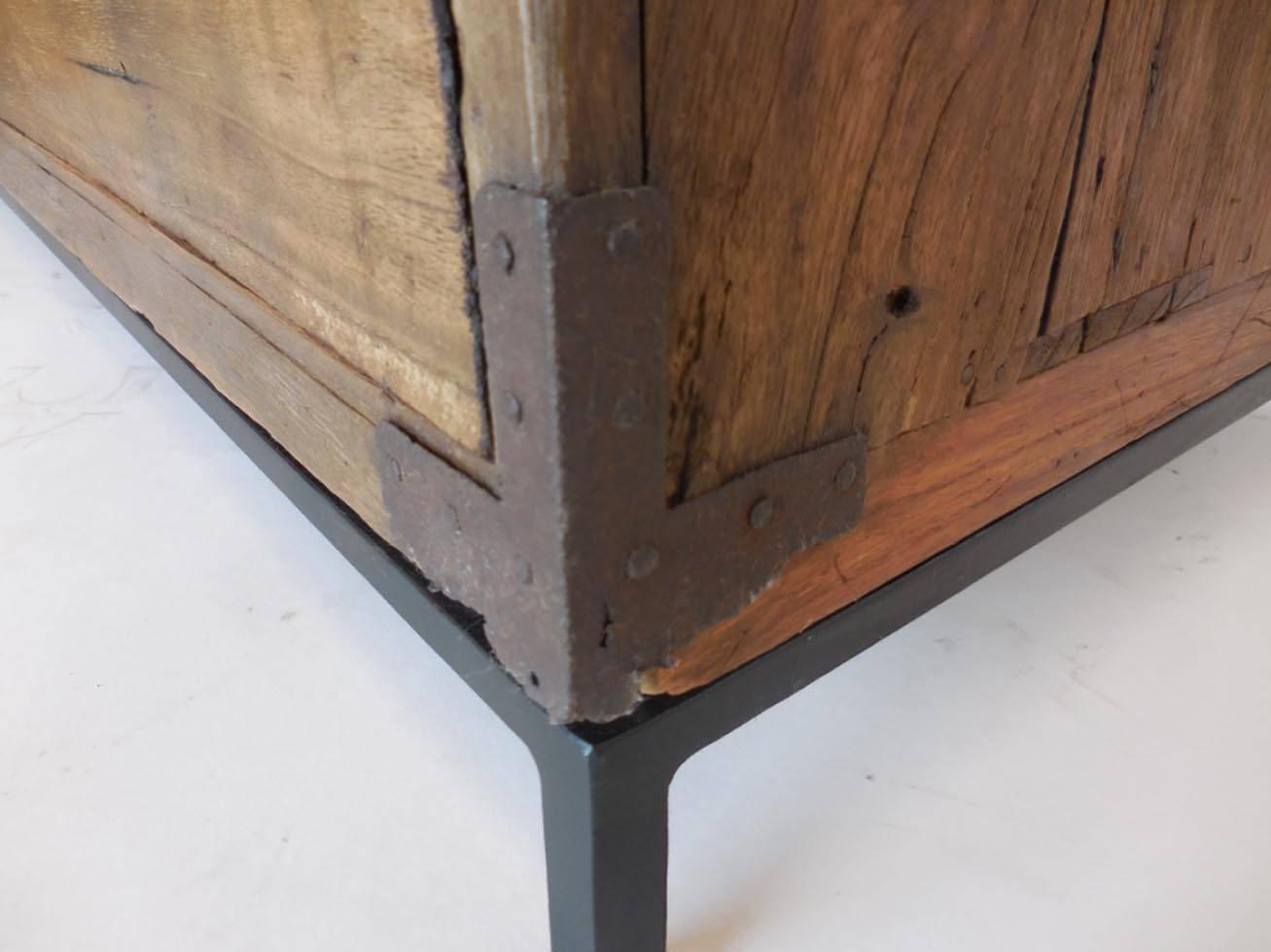 19th Century Pair of Japanese Tansu Nightstands and Side Tables on Hand Forged Iron Stands