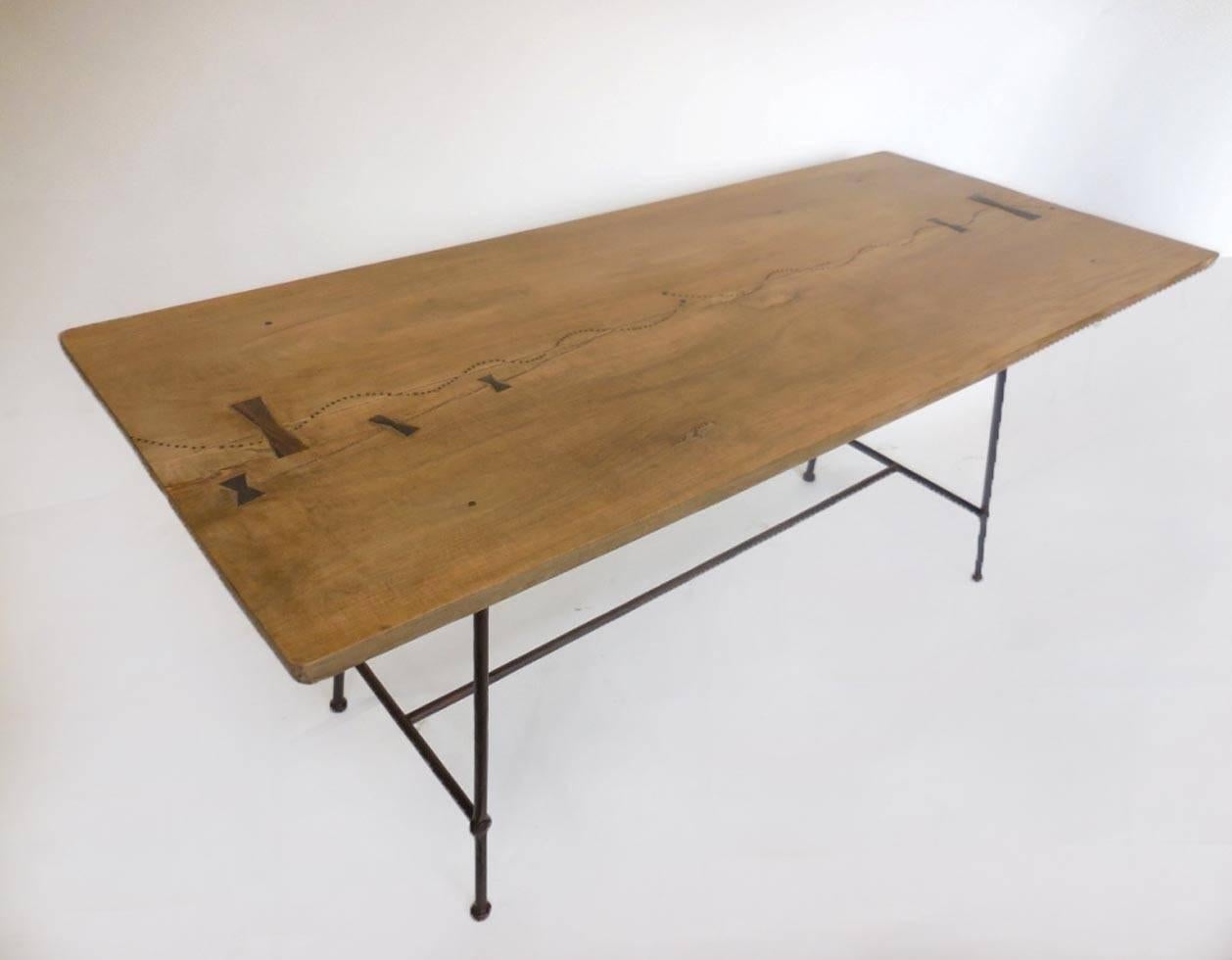 Japanese Desk/Table with Spinelike Inlay  and Low Prfile Iron Base 1