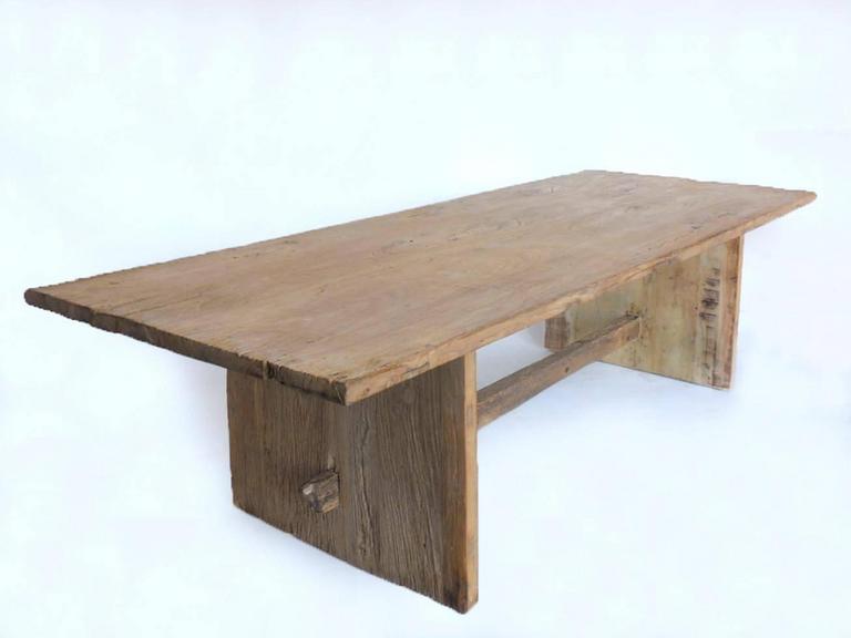 Japanese Naturally Bleached Elmwood Trestle Table at 1stDibs