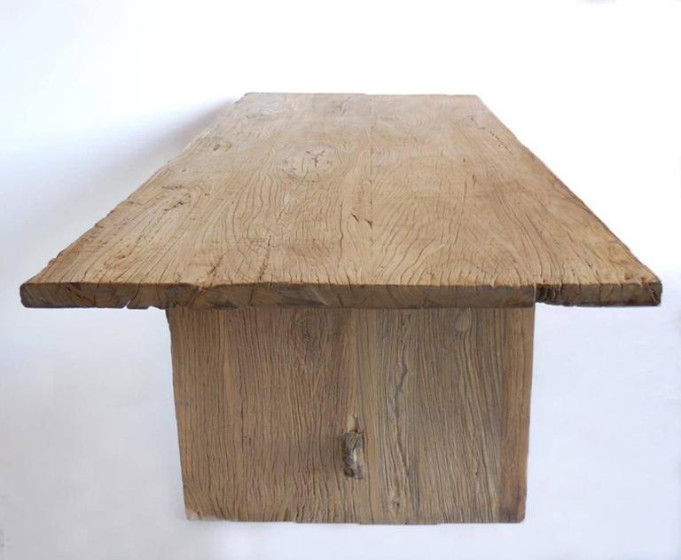 Japanese Naturally Bleached Elmwood Trestle Table at 1stDibs