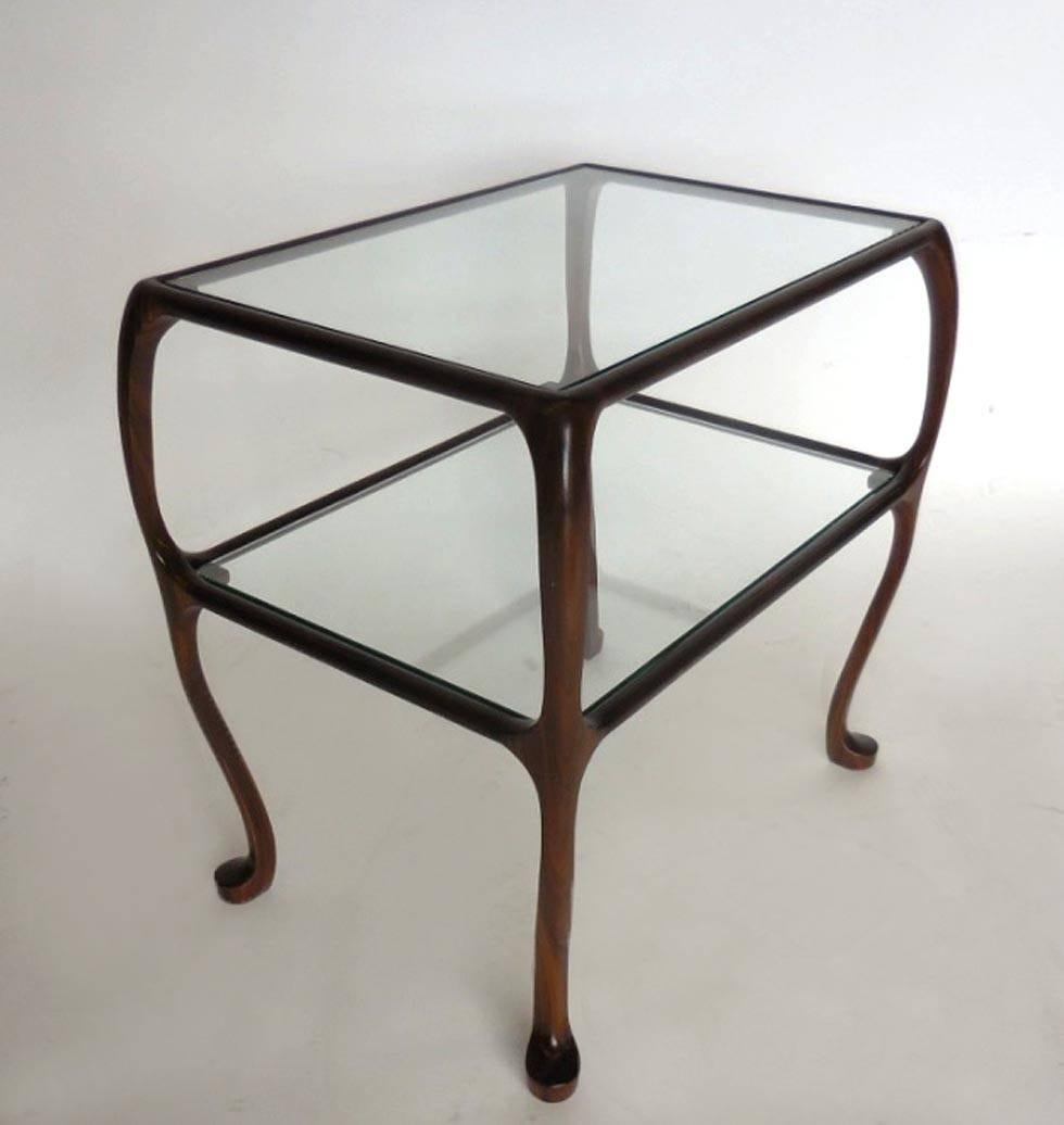 Dos Gallos Custom Curvy Side Table in Walnut Wood In Excellent Condition For Sale In Los Angeles, CA