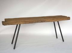 Rustic Japanese Wooden Trough Console with Hand Forged Iron Legs