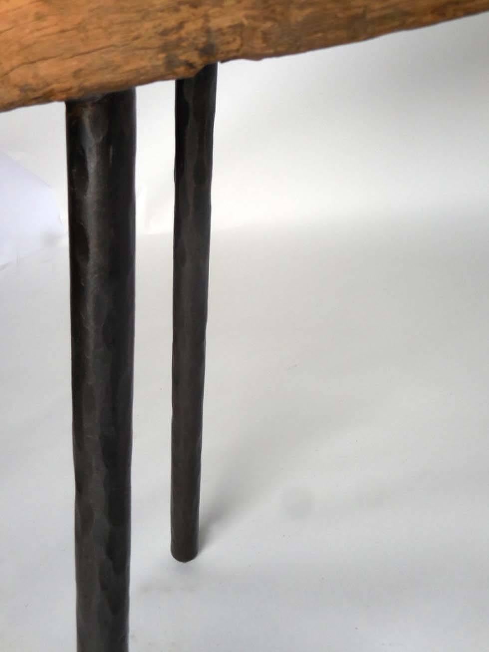 American Rustic Japanese Wooden Trough Console with Hand Forged Iron Legs