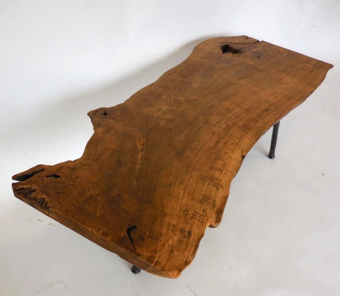 Organic Modern Live Edge Wood Slab Coffee Table or Bench with Three Legs