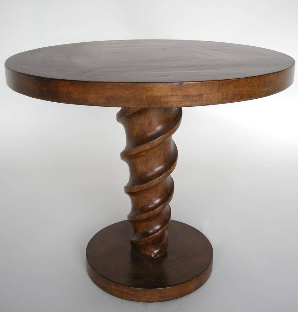 Custom made cork screw table. In walnut with a medium walnut finish and medium distress.
Can be made in any size and finish. Made in Los Angeles by Dos Gallos Studio. 
PRICES ARE SUBJECT TO CHANGE. PLEASE INQUIRE BEFORE PLACING AN ORDER. CUSTOM