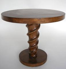 Dos Gallos Custom Walnut Cork Screw Pedestal Side Table