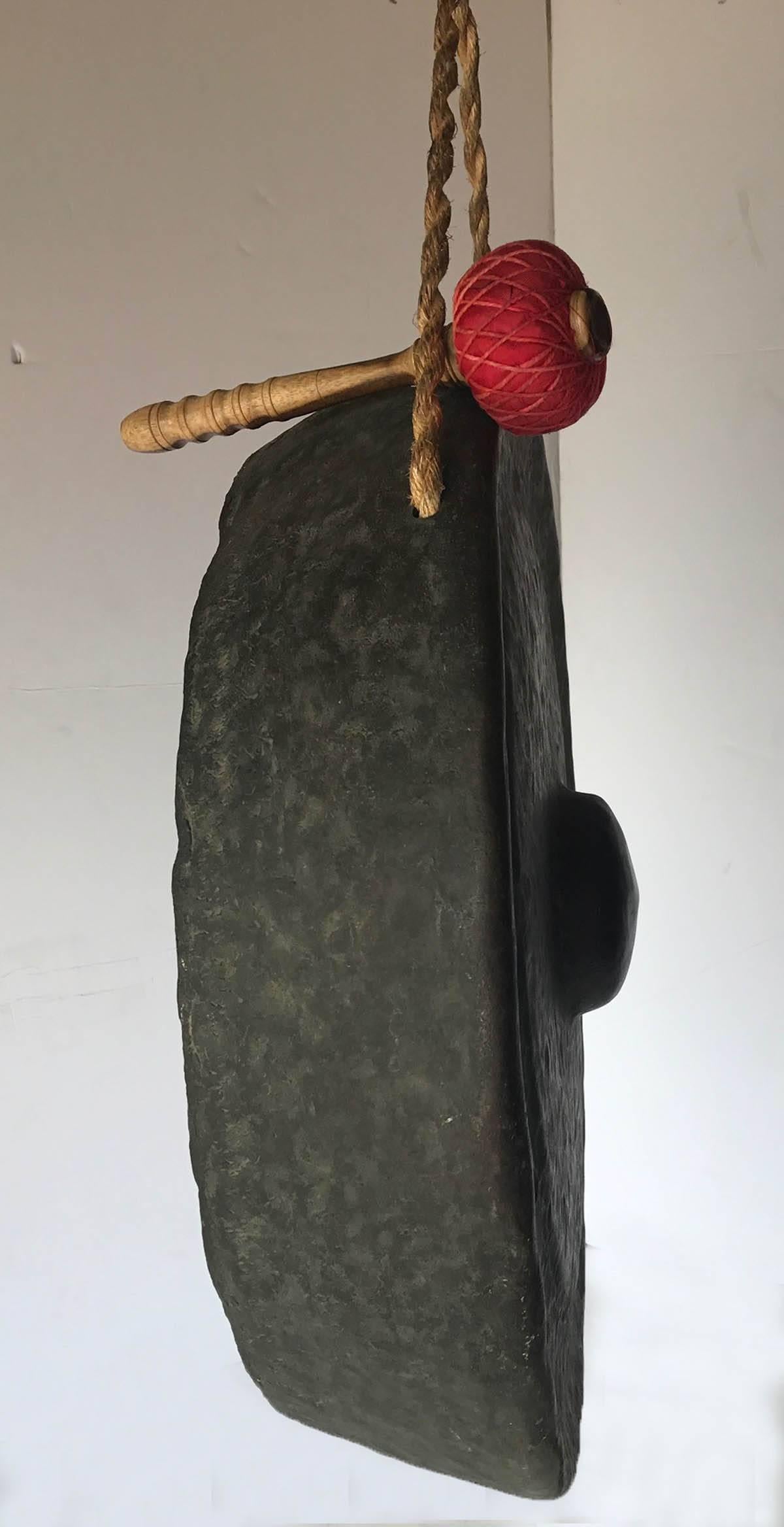 Organic Modern Very Large Bronze Gong with Striker