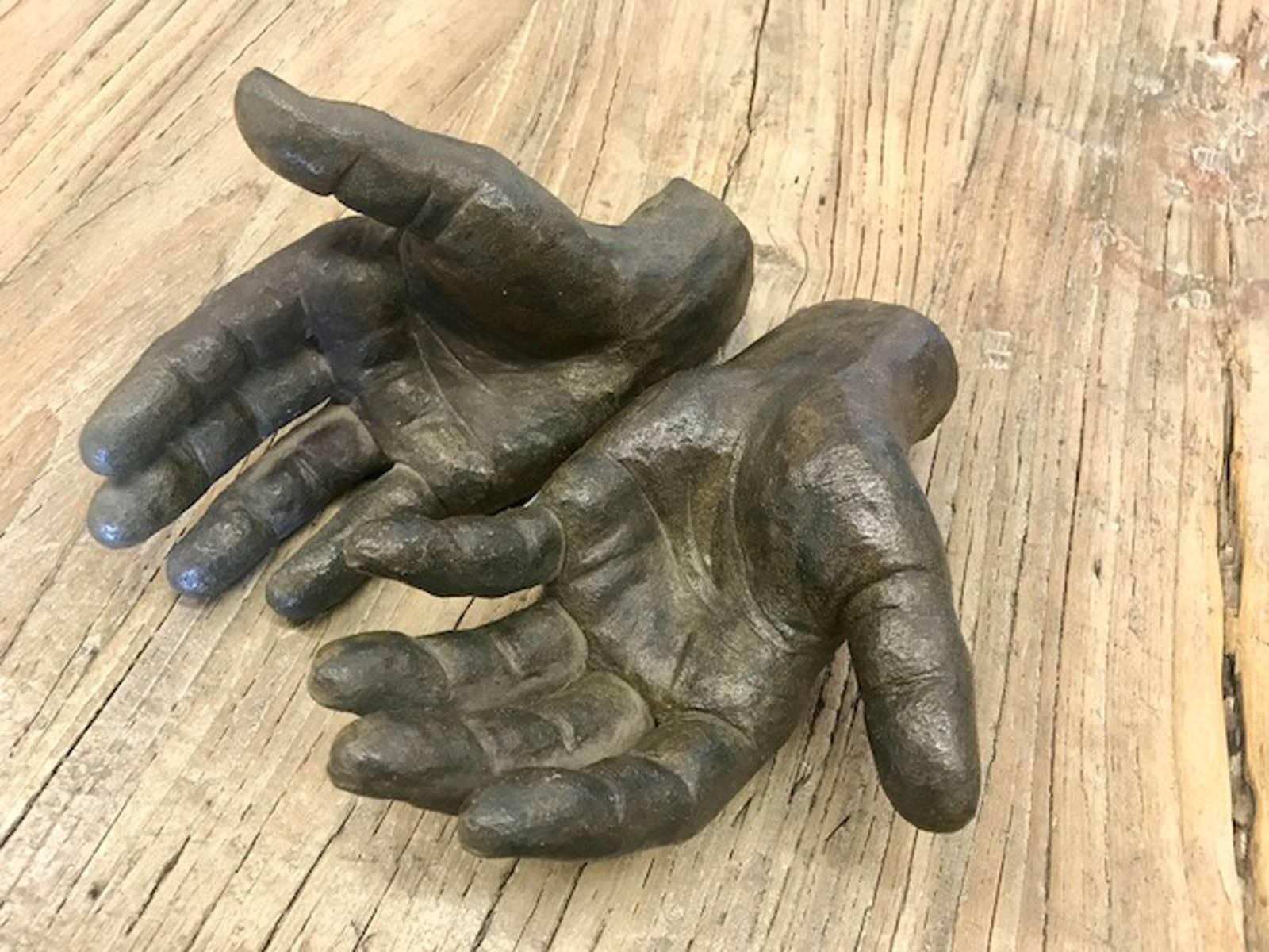 Mid-Century Modern Pair of Ceramic Hands with Bronze Glaze