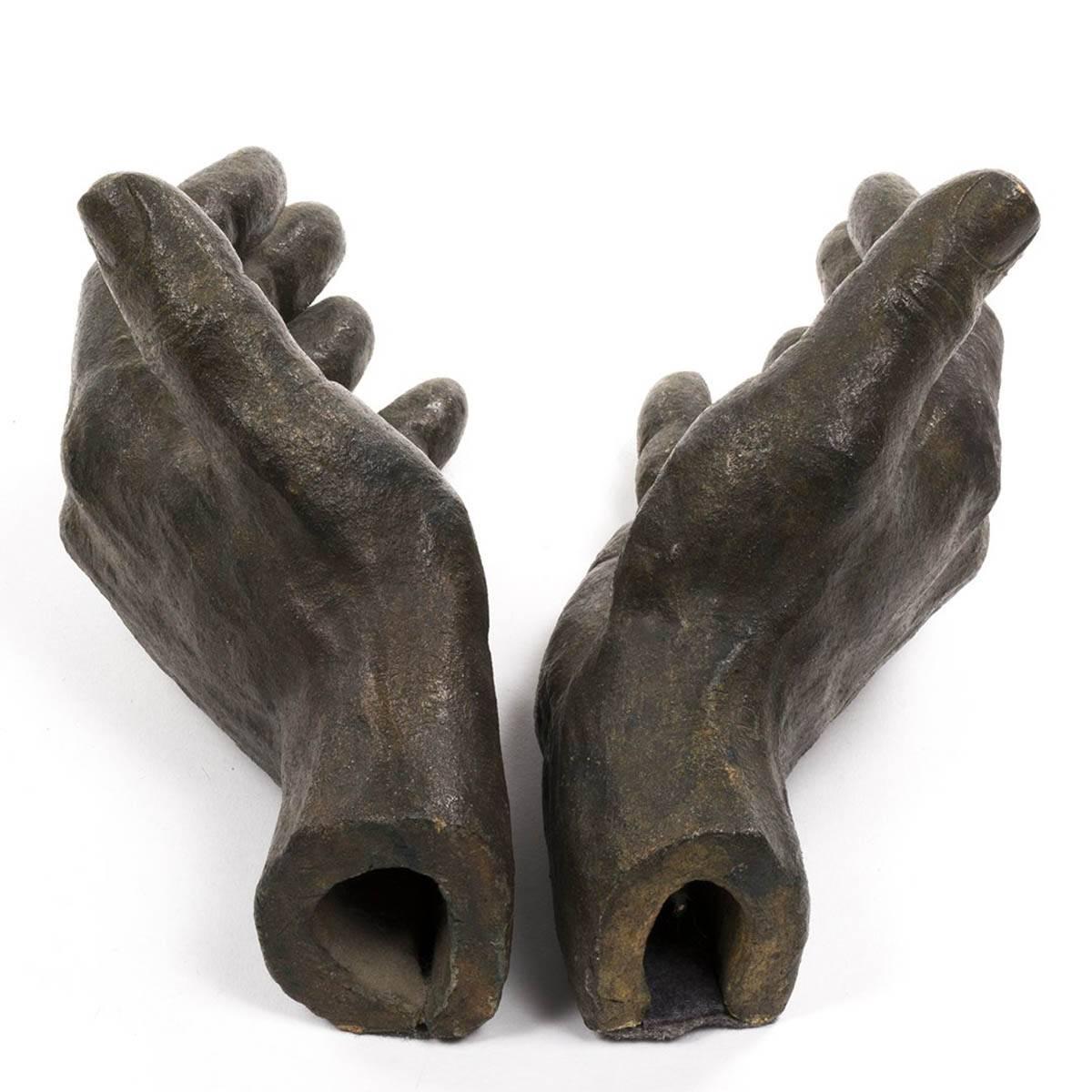 American Pair of Ceramic Hands with Bronze Glaze