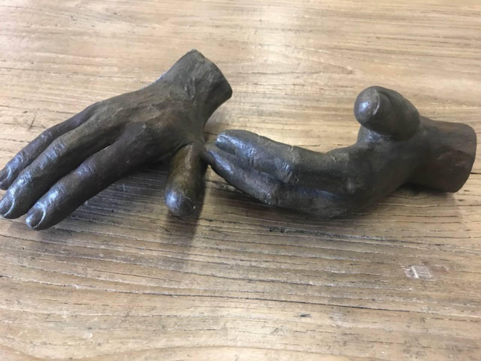 Glazed Pair of Ceramic Hands with Bronze Glaze