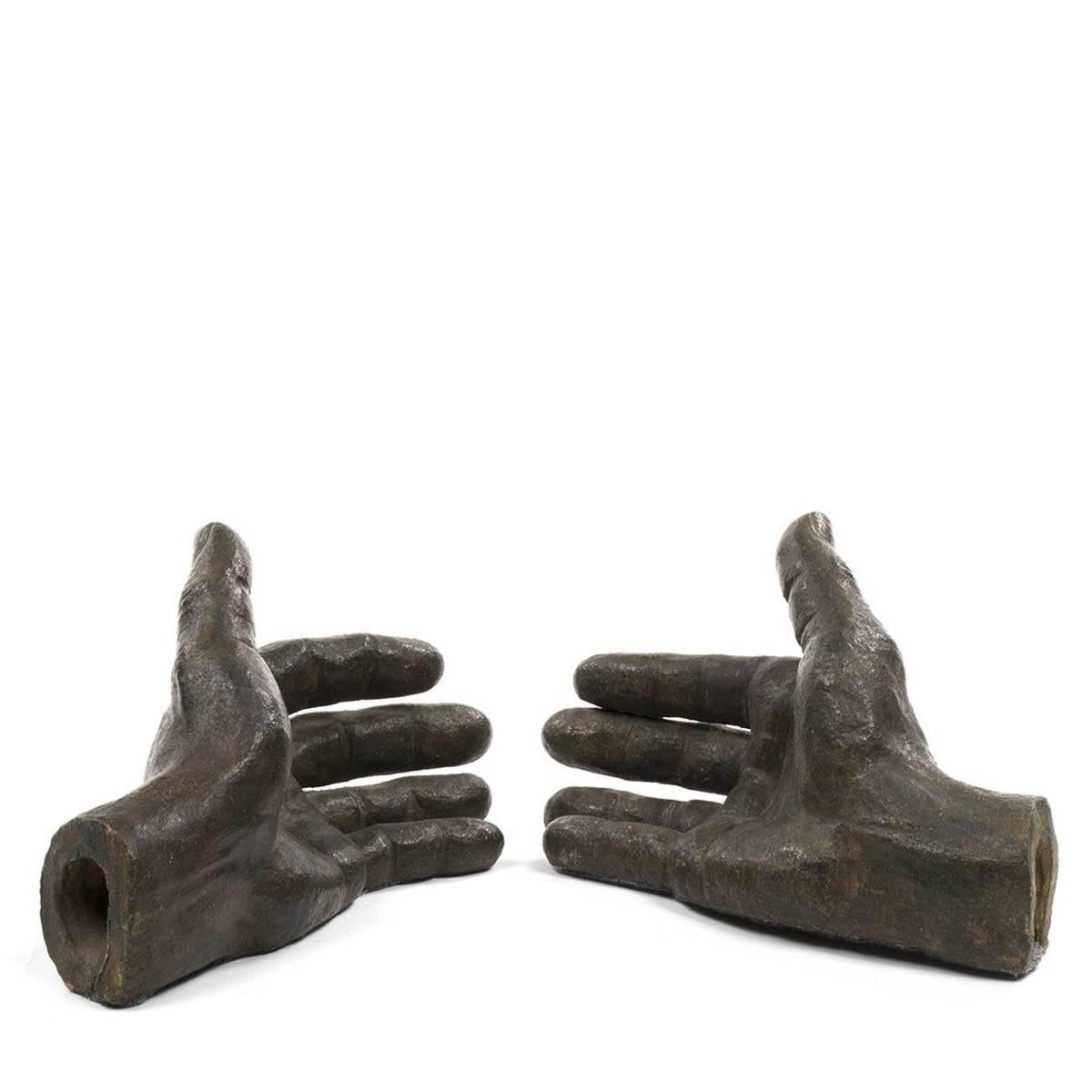 Pair of Ceramic Hands with Bronze Glaze In Excellent Condition In Los Angeles, CA