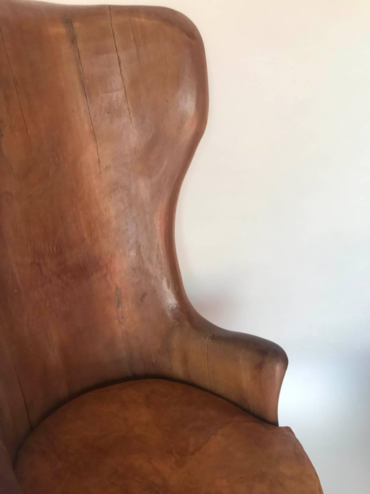 Guatemalan Organic Modern Graceful Mahogany Chair Carved from One Piece of Wood