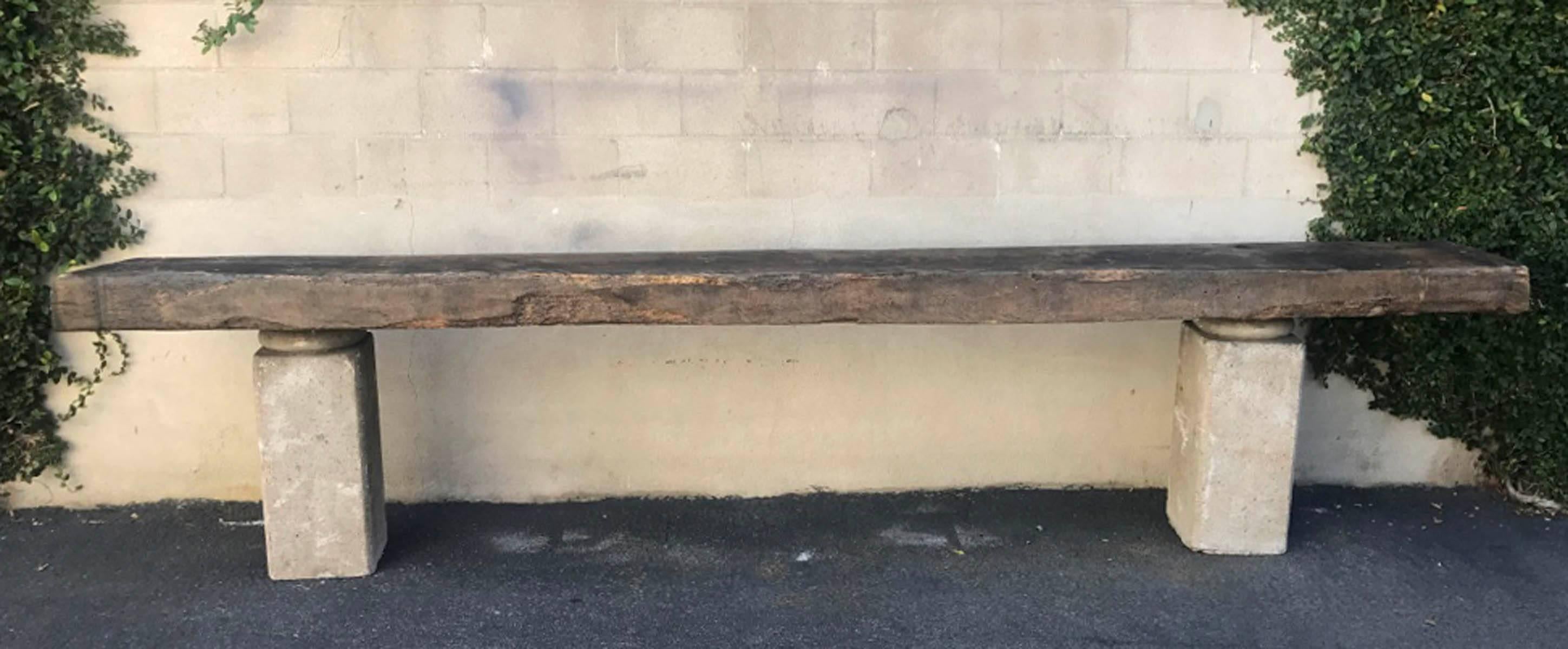 Wooden Console with Stone Bases In Good Condition In Los Angeles, CA
