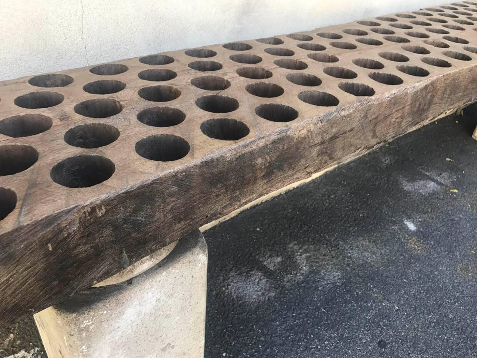 Wooden Console with Stone Bases 3